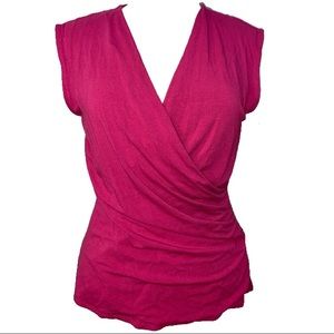 Ann Taylor pink sleeveless ruched surplice top